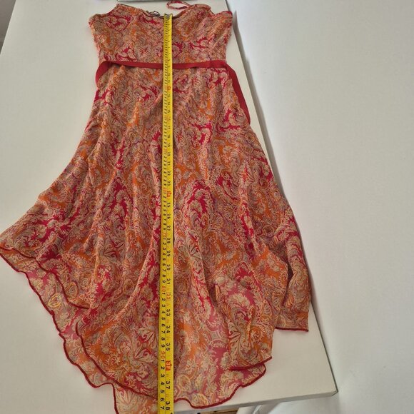 Tristan Iseut Silk Midi Dress boho chic Earth Tones VTG Size 8 Irregular hem - Picture 13 of 16